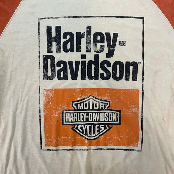 Harley-Davidson Raglan Long Sleeve Graphic Tee Size L Orange Beige Museum - Picture 5 of 9